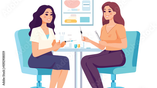 Lesbian Couple Undergoing IVF Test Together with Syringe