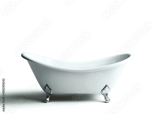 Elegant vintage white bathtub on a white isolated background.