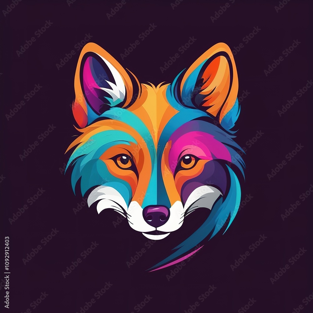 Bold fox head design in vector style, sharp lines and clear features, isolated on a black background. Bold fox head design in vector style, sharp lines and clear features, isolated on a black background.