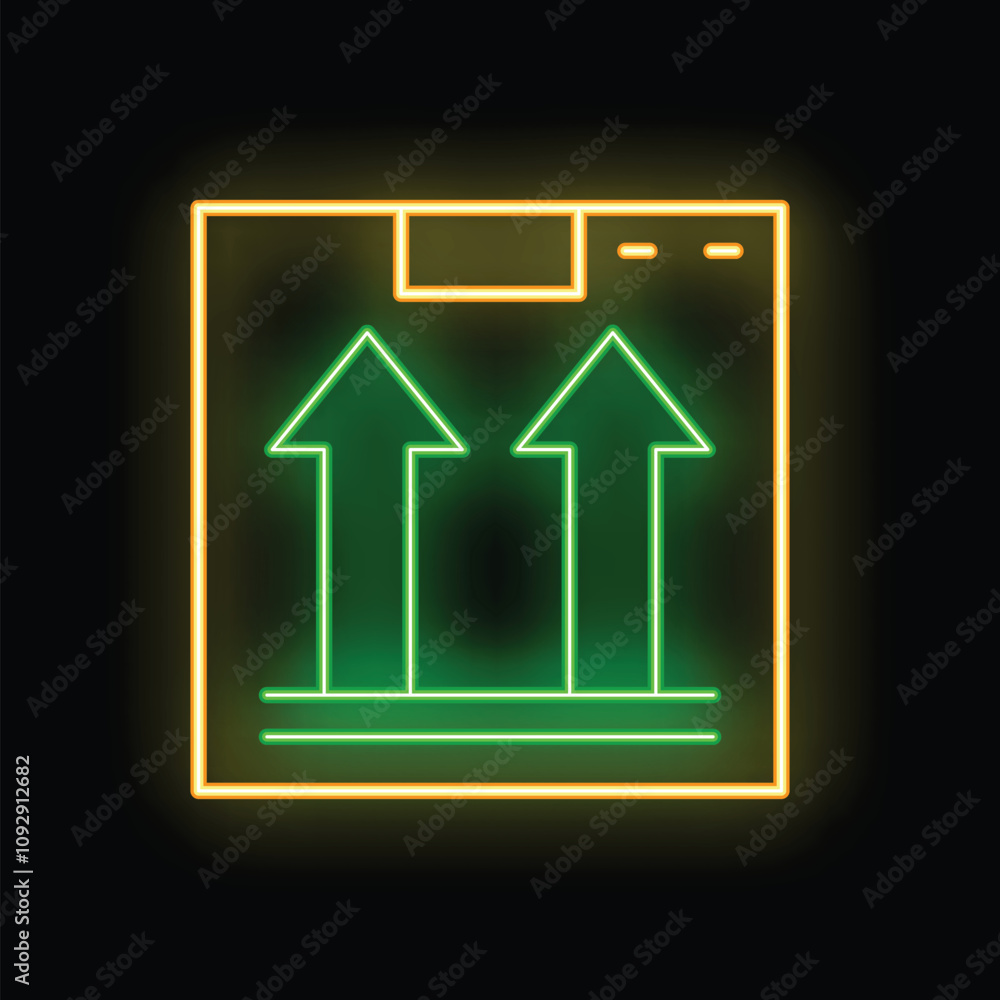 Neon sign illustrating the internationally recognized symbol for this side up, commonly found on packages and boxes Neon sign illustrating the internationally recognized symbol for this side up, commonly found on packages and boxes