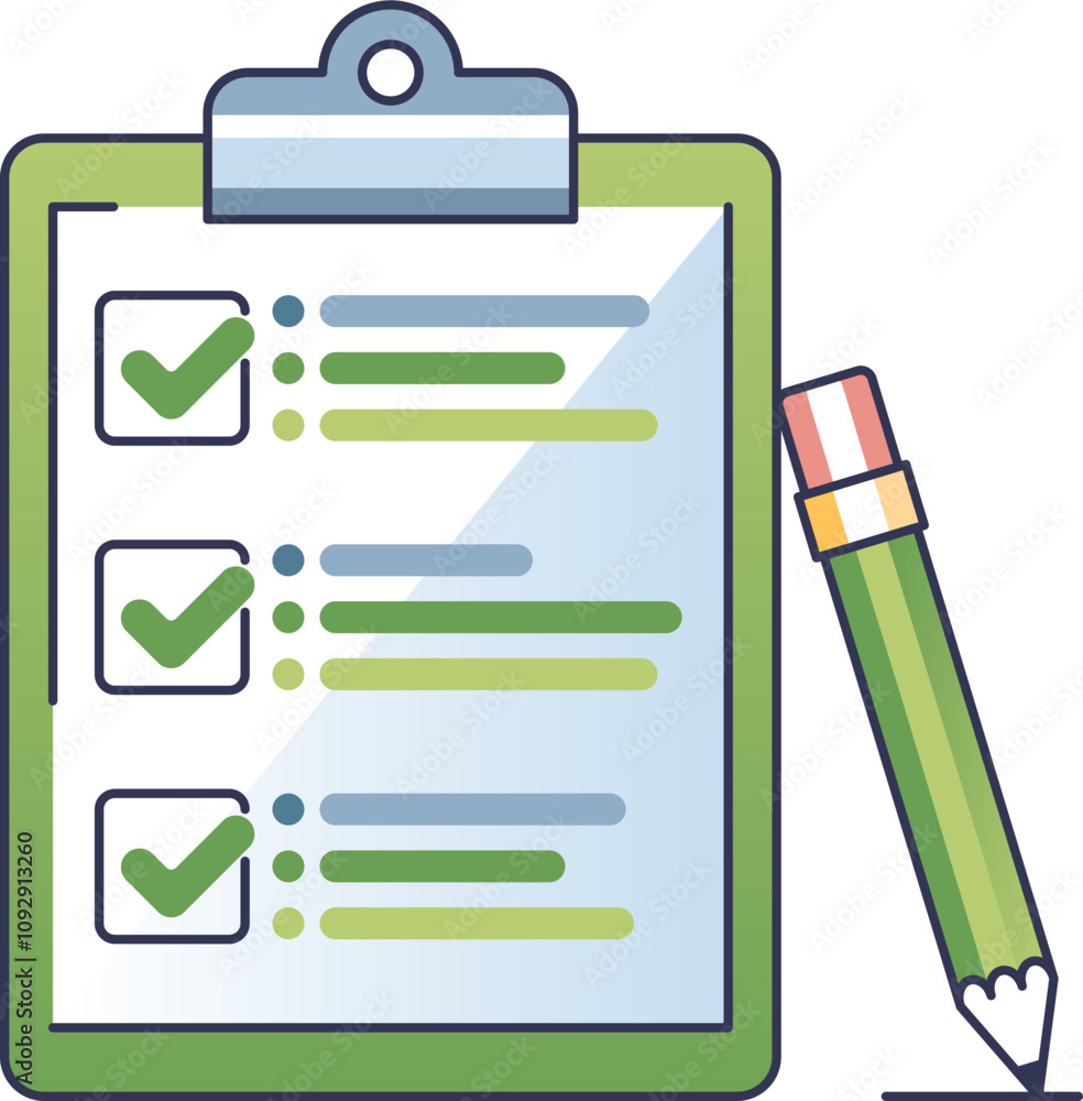 Fototapeta premium A checklist on a clipboard with a pencil symbolizes organization and task management.