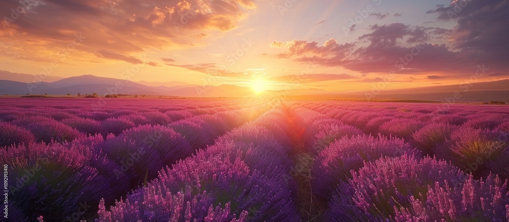 A beautiful lavender field at sunset. A beautiful lavender field at sunset.