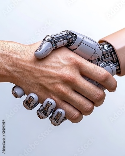 Human Handshake with Robotic Hand AI Future Technology Partnership