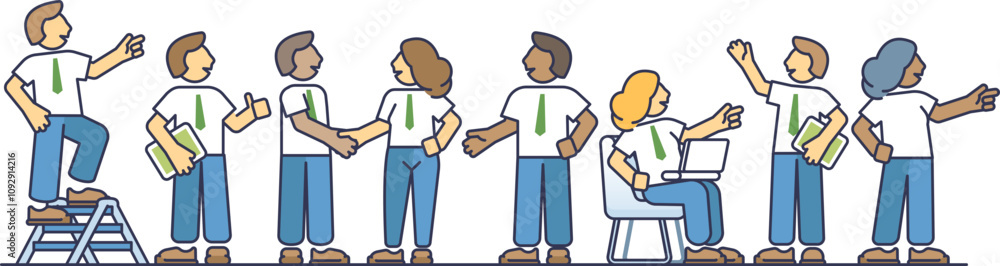 Illustration of diverse business people collaborating and communicating.