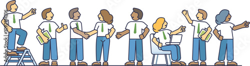 Illustration of diverse business people collaborating and communicating.