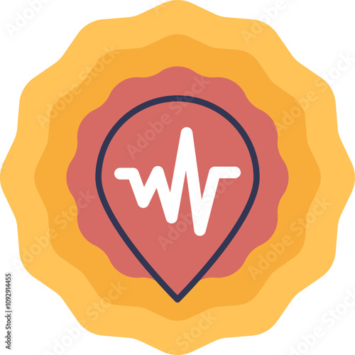 Icon of an earthquake epicenter with a seismic wave inside a location pin.