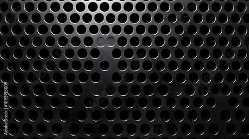 Dark Metal Grid: Circular Holes Pattern Texture, Abstract Design Background