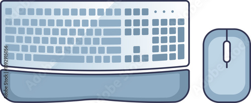 Illustration of an ergonomic keyboard and mouse, emphasizing comfort and efficiency.