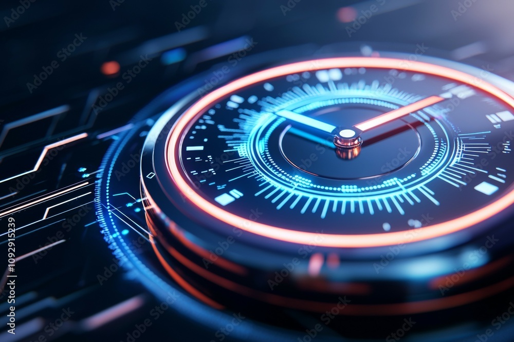 Futuristic digital interface display with neon circular design Futuristic digital interface display with neon circular design