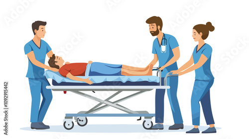 Healthcare Workers Pushing Patient on Gurney in Medical Facility