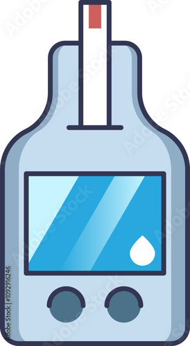 Illustration of a glucose meter with a test strip, symbolizing diabetes management.