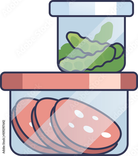Illustration of food leftovers in containers, symbolizing food storage and preservation.