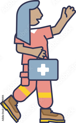 Illustration of a paramedic with a medical kit, symbolizing emergency response.