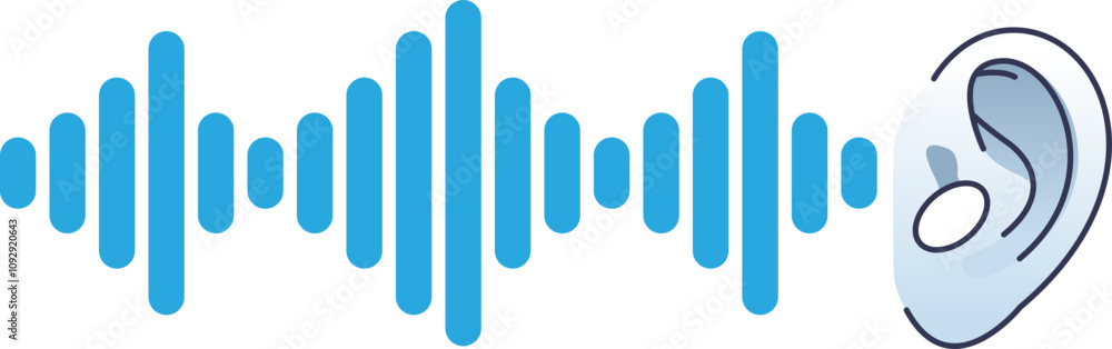 Sound waves and ear illustration symbolizing auditory perception. Sound waves and ear illustration symbolizing auditory perception.