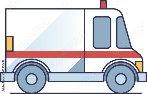 Illustration of an ambulance with emergency lights, symbolizing medical aid and urgency.