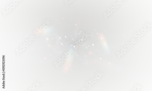 Rainbow light and white dust in Png format. The crystal shimmers with a rainbow effect. Png Background with bokeh light effect. PNG Gorgeous Christmas glowing background made of dust and confetti.