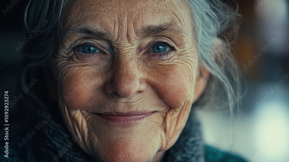 A close-up portrait of an elderly woman with a warm smile and expressive eyes. A close-up portrait of an elderly woman with a warm smile and expressive eyes.