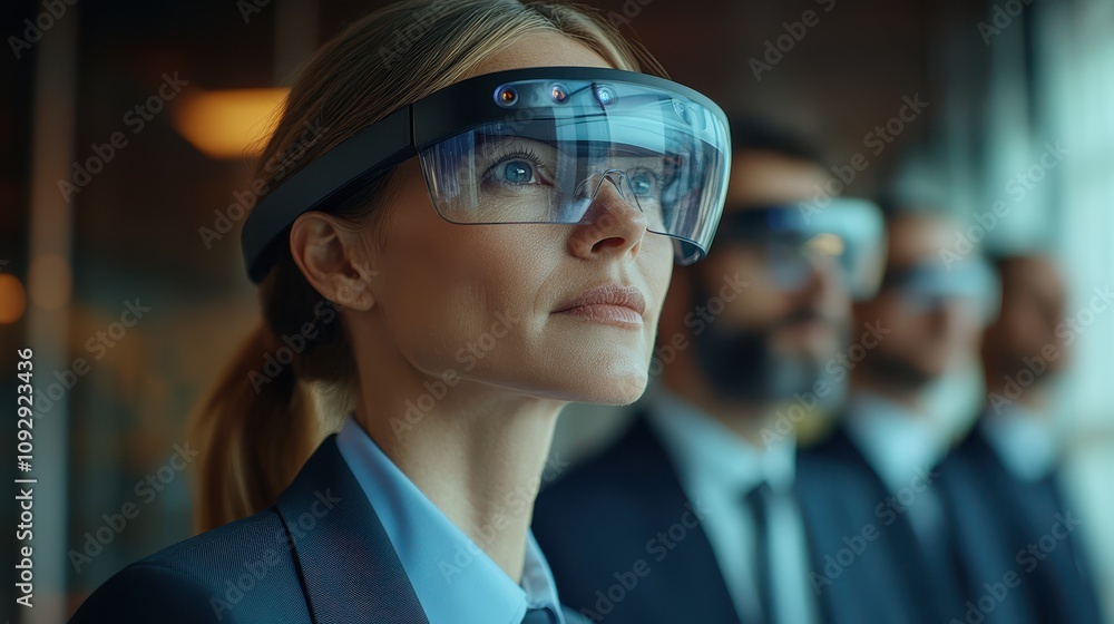 A business team using AR glasses and smartphones to collaborate in a virtual workspace, highlighting advanced mobile enterprise solutions. A business team using AR glasses and smartphones to collaborate in a virtual workspace, highlighting advanced mobile enterprise solutions.