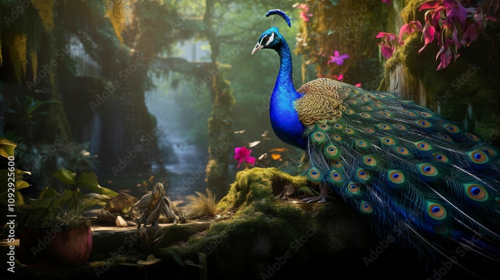 Fototapeta premium A photo of a regal peacock