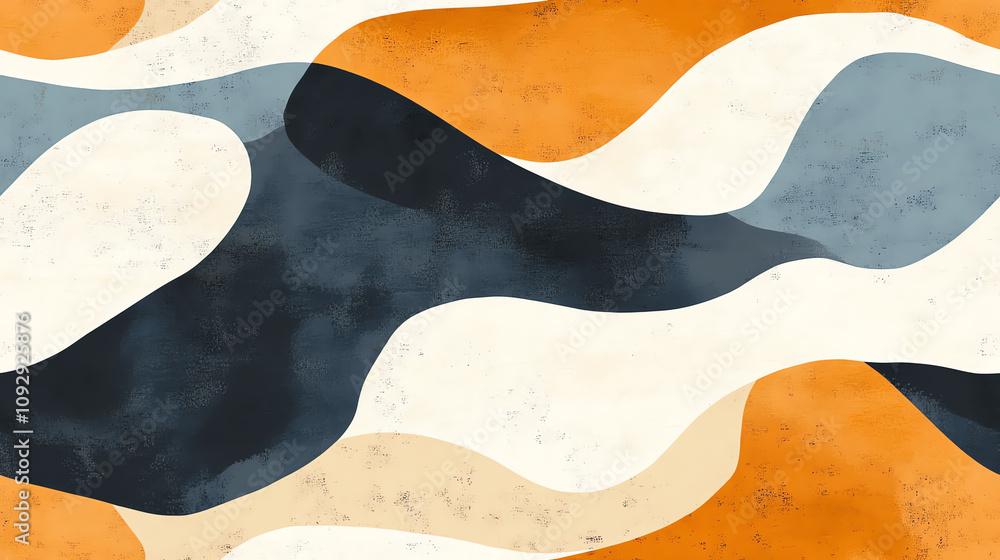 Modern landscape seamless pattern, navy and orange minimal design Modern landscape seamless pattern, navy and orange minimal design