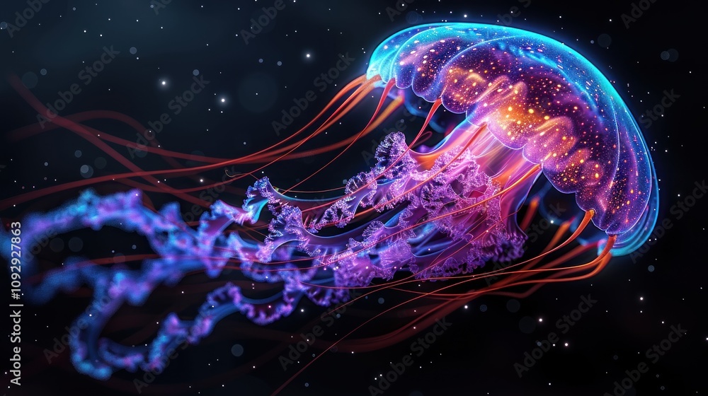 Glowing Jellyfish in the Depths of the Ocean Glowing Jellyfish in the Depths of the Ocean