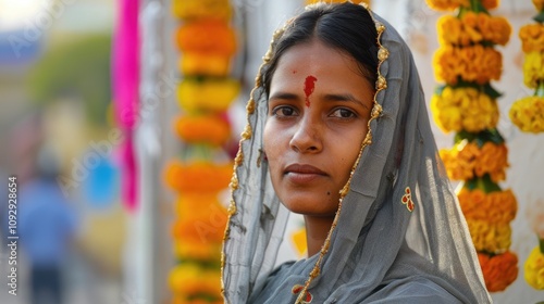 young Indian woman in grey traditional clothes photo