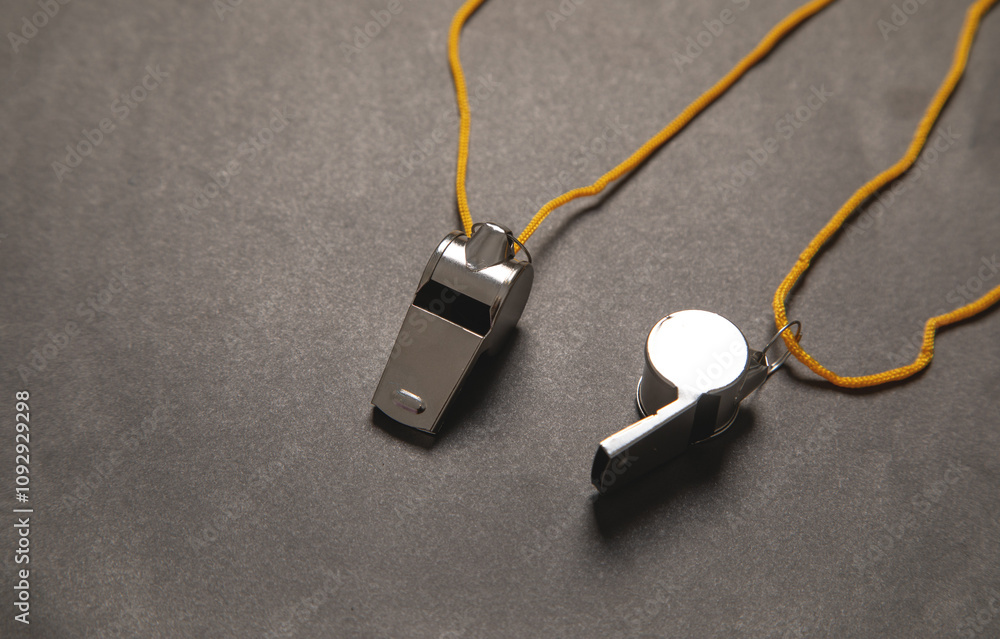 Metal whistle of a referee or trainer. Metal whistle of a referee or trainer.