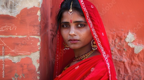 young Indian woman in red traditional clothes photo