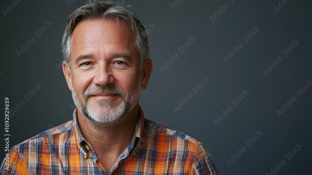 A smiling older man with a beard, wearing a plaid shirt against a dark background. A smiling older man with a beard, wearing a plaid shirt against a dark background.
