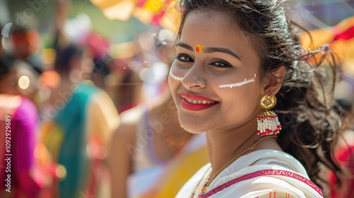 young Indian woman in white traditional clothes photo