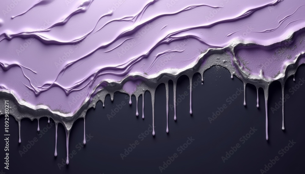 Abstract background with flowing textures of purple and silver paint drips Abstract background with flowing textures of purple and silver paint drips
