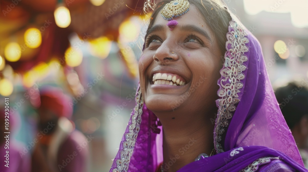 young Indian woman in purple traditional clothes