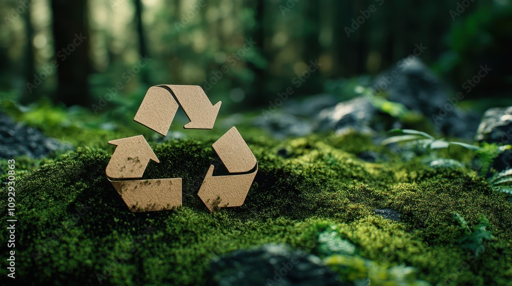 Naklejka premium The Recycling Symbol in Forest