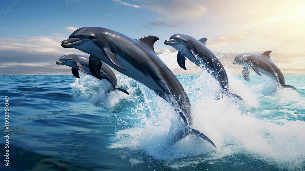 Fototapeta premium A photo of a playful dolphin pod