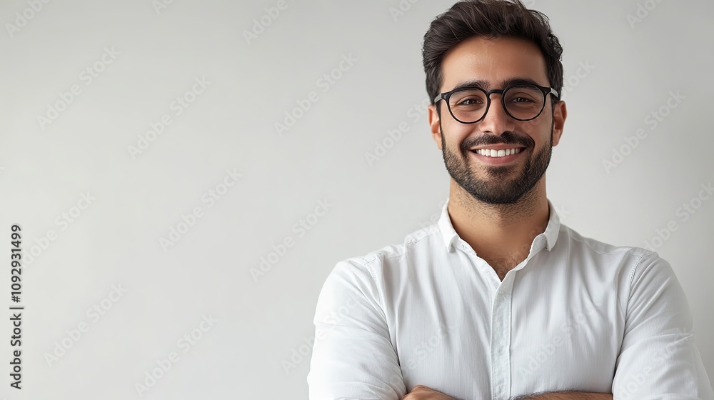 charismatic indian handsome young businessman in smart casual attire confident pose with folded hands against clean white backdrop warm smile conveys approachability and professionalism modern corpora charismatic indian handsome young businessman in smart casual attire confident pose with folded hands against clean white backdrop warm smile conveys approachability and professionalism modern corpora