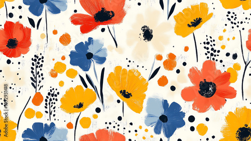 Spring wildflowers seamless pattern in warm colors