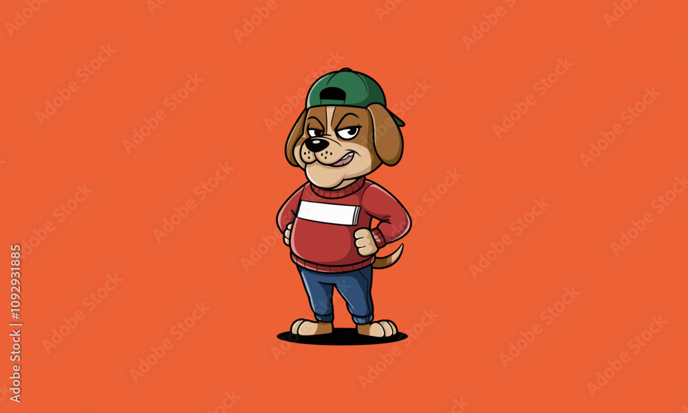Tough dog cartoon in a sweater and cap illustration. Tough dog cartoon in a sweater and cap illustration.
