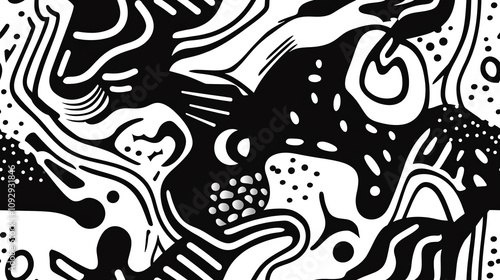Black and white swirls seamless pattern