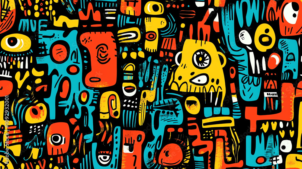 Urban symbols seamless pattern on dark background