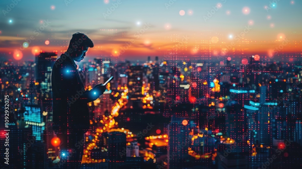 A digital rendering of an urban skyline at night. A digital rendering of an urban skyline at night.
