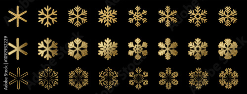 Vector Snowflakes icons. Gold Snowflake. Winter snow. Merry Christmas pattern