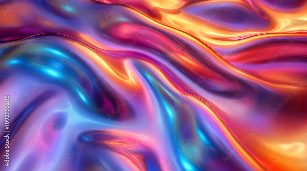 Obraz premium Vibrant Iridescent Waves Flow Seamlessly, Shimmering Colors Dance Dynamically