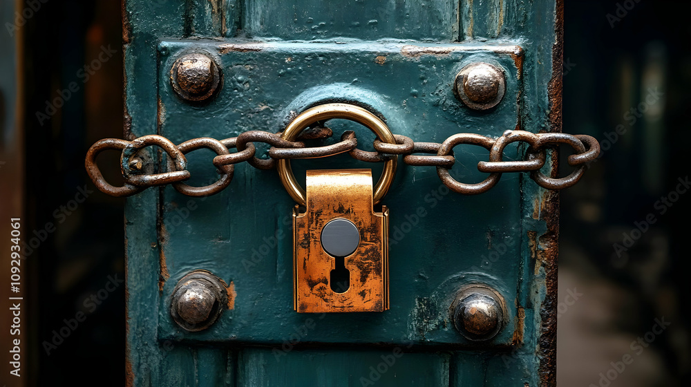 Rusty Chain Secures Antique Lock on Old Gate Rusty Chain Secures Antique Lock on Old Gate