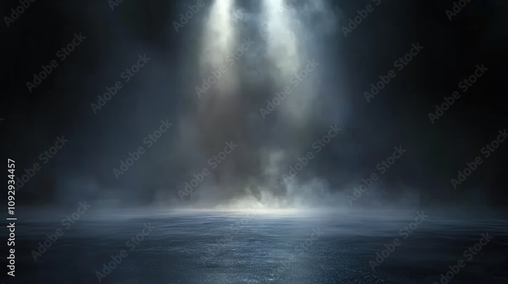 A dark room with a concrete floor and a spotlight. Suitable for dramatic or mysterious themed designs, theater and event promotion, and creative storytelling visuals. empty dark blue room A dark room with a concrete floor and a spotlight. Suitable for dramatic or mysterious themed designs, theater and event promotion, and creative storytelling visuals. empty dark blue room