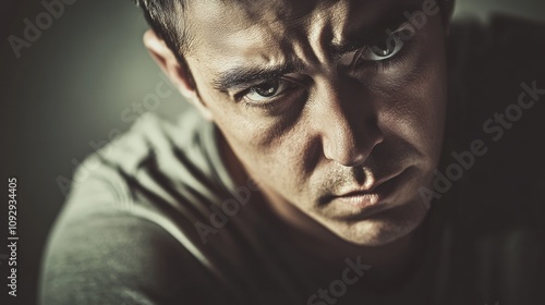 A close-up of a man's intense expression, conveying emotion and introspection.