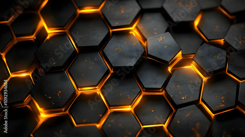 Glowing Hexagon Pattern: Abstract Dark 3D Design