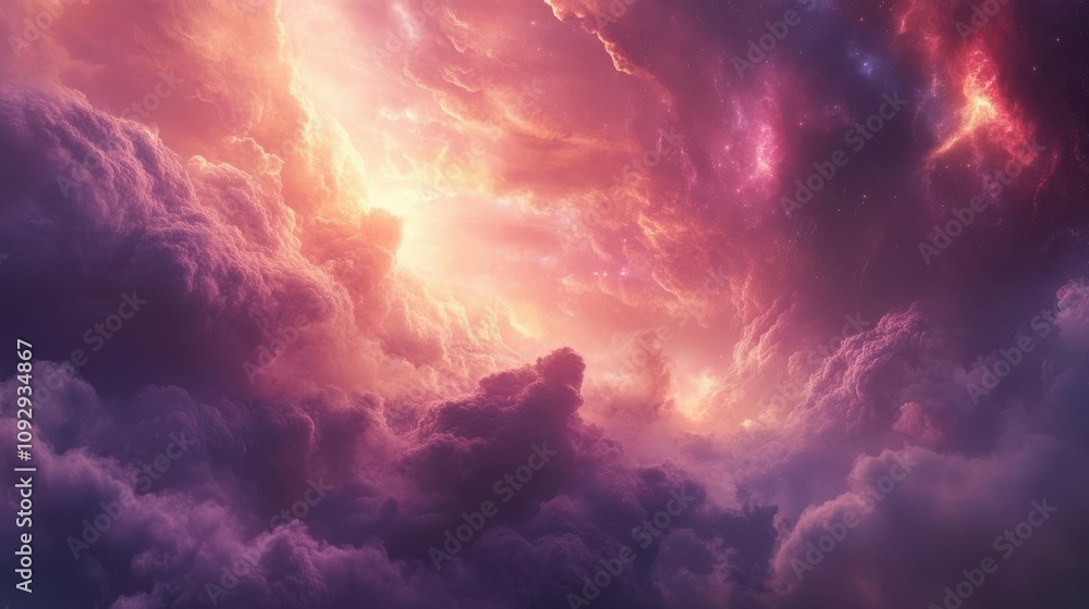 Dreamlike cloudscape in vibrant hues of purple, pink, and orange. A celestial scene with a mystical and ethereal mood. Dreamlike cloudscape in vibrant hues of purple, pink, and orange. A celestial scene with a mystical and ethereal mood.