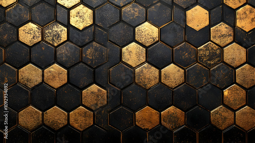 Black & Gold Hexagon Tiles: Geometric Design Background