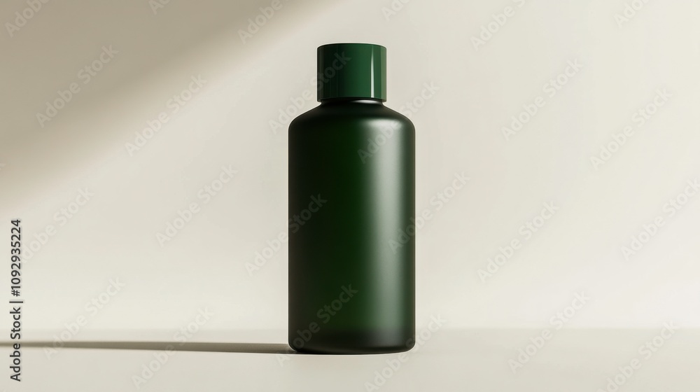 Frosted Green Bottle on Gray Background with Strong Lighting Frosted Green Bottle on Gray Background with Strong Lighting