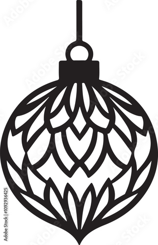 Christmas ornament vector silhouette with intricate details isolated on white background